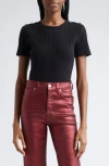 Veronica Beard Draya Short-sleeve Rhinestone Button Tee In Black