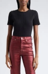 Veronica Beard Draya Short-sleeve Rhinestone Button Tee In Black