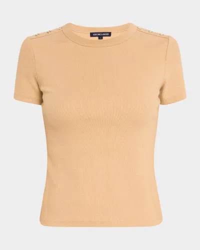 Veronica Beard Draya Short-sleeve Button Tee In Khaki