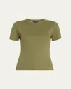 Veronica Beard Draya Short-sleeve Button Tee In Stone Army