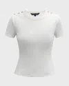 Veronica Beard Draya Short-sleeve Rhinestone Button Tee In White