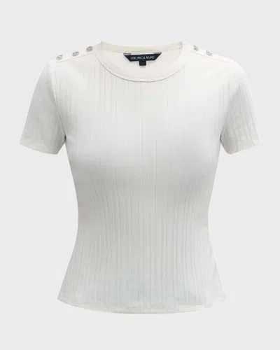 Veronica Beard Draya Short-sleeve Rhinestone Button Tee In White