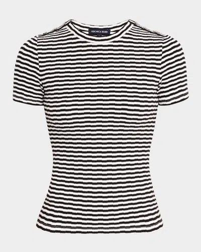 Veronica Beard Draya Short-sleeve Stripe Button Tee In Blackwhite