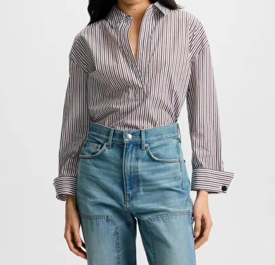 VERONICA BEARD DRAYMOND STRIPE SHIRT IN NAVY BRANDY MULTI