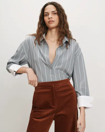 Veronica Beard Draymond Striped Shirt In Blue River Multi