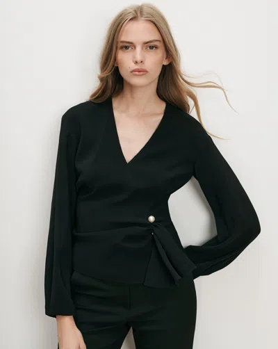 Veronica Beard Drew Faux-pearl Wrap Blouse In Black