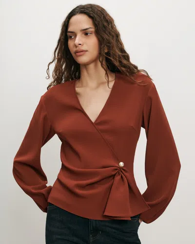 Veronica Beard Drew Brooch Blouse In Rust