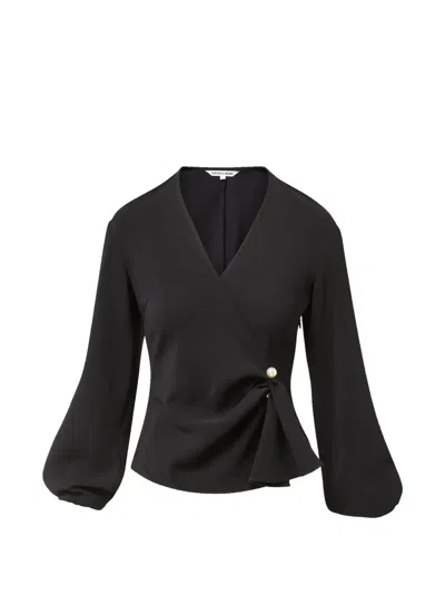 Veronica Beard Drew Faux-pearl Wrap Blouse In Black