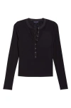 Veronica Beard Drexler Knit Henley Top In Black