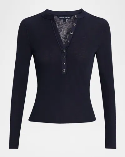 Veronica Beard Drexler Ribbed V-neck Top In Blue
