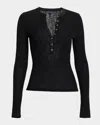 Veronica Beard Drexler Semi-sheer Ribbed Henley In Black