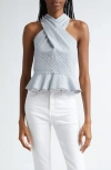 Veronica Beard Drey Ruffled Striped Cotton-blend Seersucker Top In Blue/ White