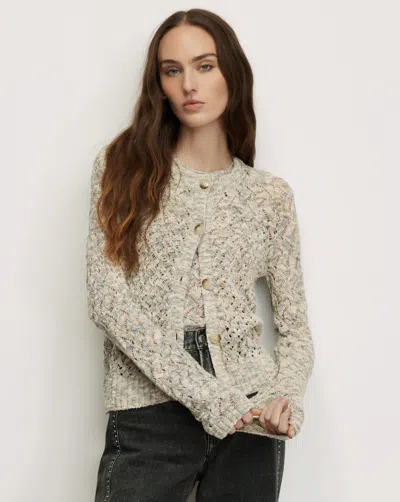 Veronica Beard Drummond Pointelle Cardigan In Dove White Multi