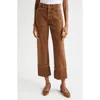 Veronica Beard Dylan Cuffed Herringbone High Waist Relaxed Straight Leg Pants In Brown