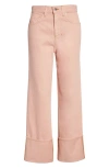 Veronica Beard Dylan Cuffed High Waist Relaxed Straight Leg Jeans In Pink