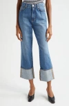 Veronica Beard Dylan High Rise Straight Leg Cuffed Jeans In Seaside Water In Seaside Water