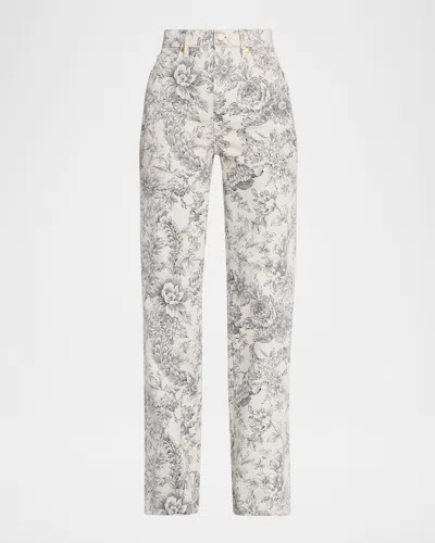 Veronica Beard Dylan Floral Straight-leg Jeans In Multi