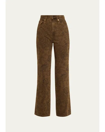 Veronica Beard Dylan Floral Straight-leg Jeans In Brown