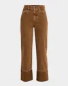 Veronica Beard Dylan Cuffed Herringbone High Waist Relaxed Straight Leg Pants In Brown