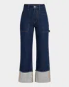 Veronica Beard Dylan Cuffed High Waist Relaxed Straight Leg Jeans In Blue