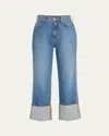 Veronica Beard Dylan High Rise Straight Leg Cuffed Jeans In Seaside Water In Seaside Water