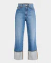 Veronica Beard Dylan High Rise Straight Leg Cuffed Jeans In Seaside Water In Seaside Water