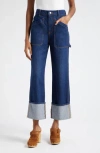 Veronica Beard Dylan Cuffed High Waist Relaxed Straight Leg Jeans In Blue