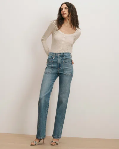 Veronica Beard Dylan Patch-pocket Straight-leg Jean