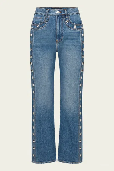 VERONICA BEARD DYLAN STUDDED STRAIGHT-LEG JEAN IN STONED SERENDIPITY