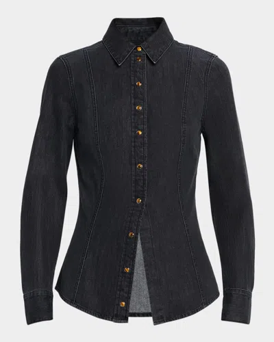 Veronica Beard Eddie Denim Button-front Shirt In Black