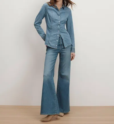 Veronica Beard Eddie Embellished Chambray Shirt In Riviera Breeze In Blue