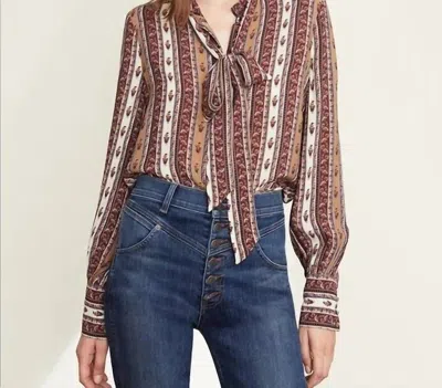 Veronica Beard Elaine Tie Bow Long Sleeve Blouse In Ecru/multi In Brown