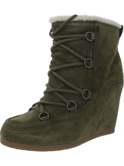 Veronica Beard Elfred Womens Faux Suede Round Toe Wedge Boots In Green