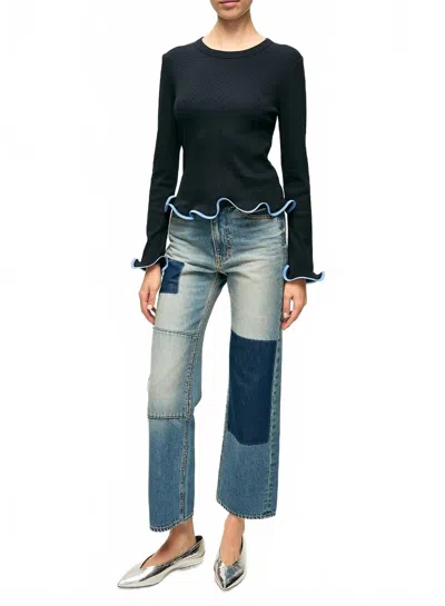 Veronica Beard Elianne Long Sleeve Top In Navy In Blue
