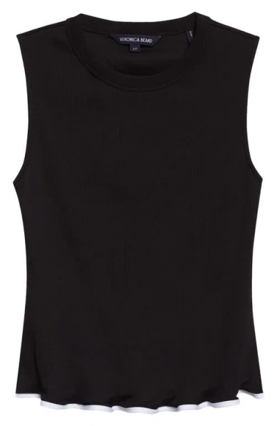 Veronica Beard Elianne Rib Stretch Cotton Tank In Black