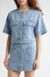 Veronica Beard Elias Short-sleeve Denim Jacket In Silverwood Blue