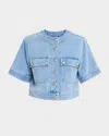 Veronica Beard Elias Short-sleeve Denim Jacket In Silverwood Blue