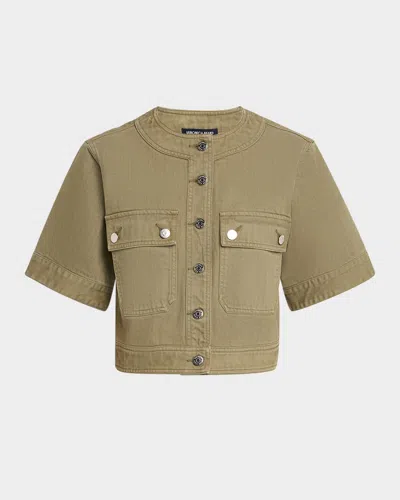 Veronica Beard Elias Short-sleeve Denim Jacket In Stone Army