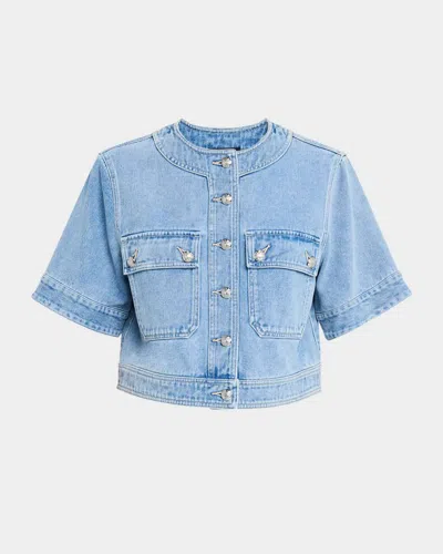 Veronica Beard Elias Short-sleeve Denim Jacket In Silverwood Blue