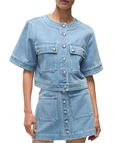 Veronica Beard Elias Short-sleeve Denim Jacket In Silverwood Blue