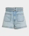 Veronica Beard Elijah Braided Patch Pocket Denim Shorts