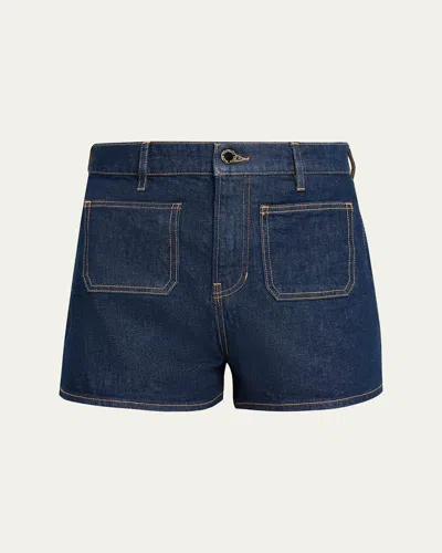 Veronica Beard Elijah Denim Patch Pocket Shorts In Purple