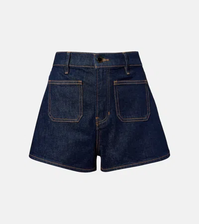 Veronica Beard Elijah Patch Pocket Denim Short In Blue