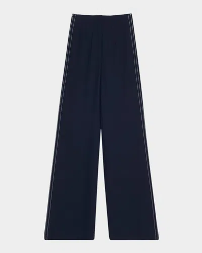 Veronica Beard Elin Wide-leg Side Stripe Pants In Navy