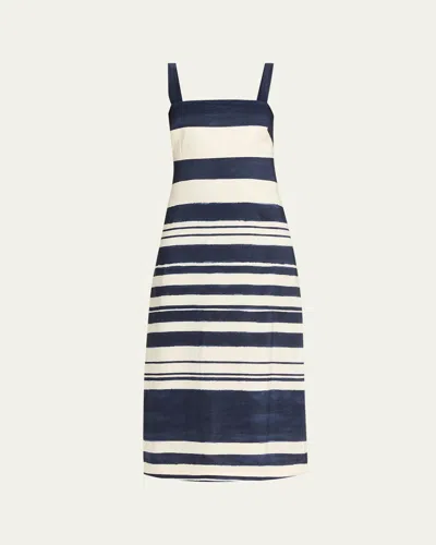 Veronica Beard Ella Striped Linen Midi Dress In Navy Dove White In Black