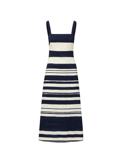 Veronica Beard Ella Striped Linen Midi Dress In Navy Dove White In Black