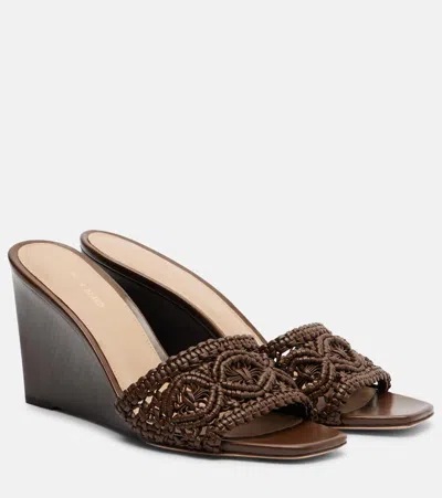 Veronica Beard Ellen Macramé Leather Wedge Mules In Brown