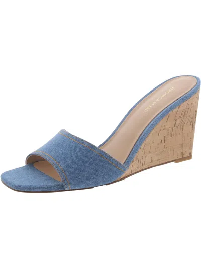 Veronica Beard Ellen Womens Denim Square Toe Wedge Sandals In Blue
