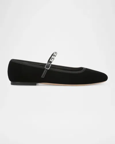 Veronica Beard Ellie Crystal-strap Velvet Mary Jane Ballerina Flats In Black