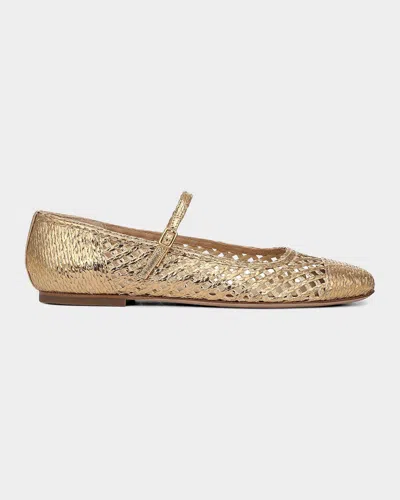 Veronica Beard Ellie Metallic Raffia Ballerina Flats In Gold
